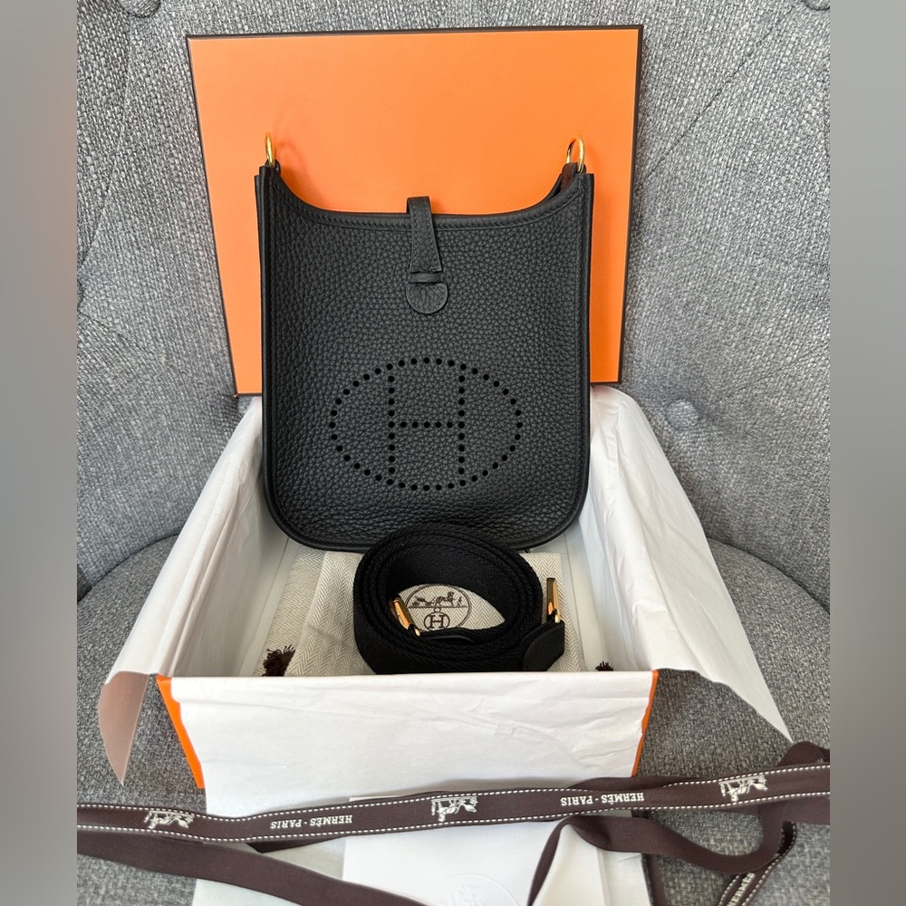 2025 HERMES MINI EVELYNE TPM 16 BLACK CALFSKIN LEATHER GOLD HARDWARE BAG RECEIPT